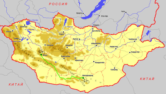 карта Монголии с маршрутом [Р.Коробков]